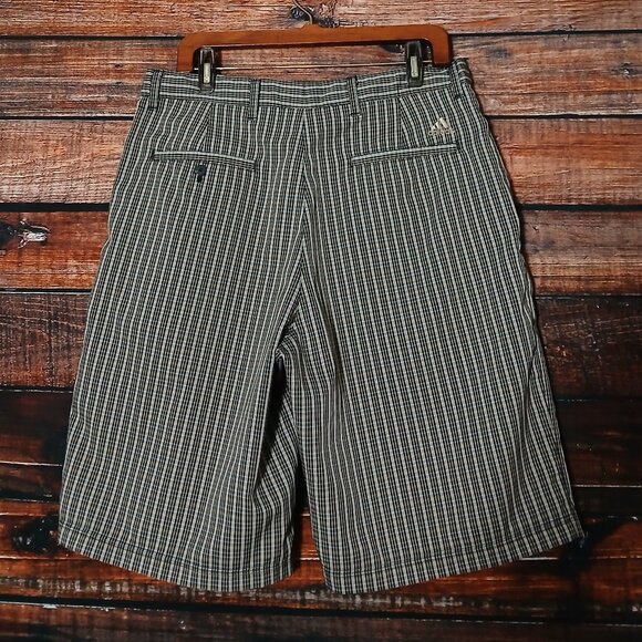Adidas Golf Shorts Mens 34Tan Black Plaid Lightweight Performance Activewear - Picture 2 of 8